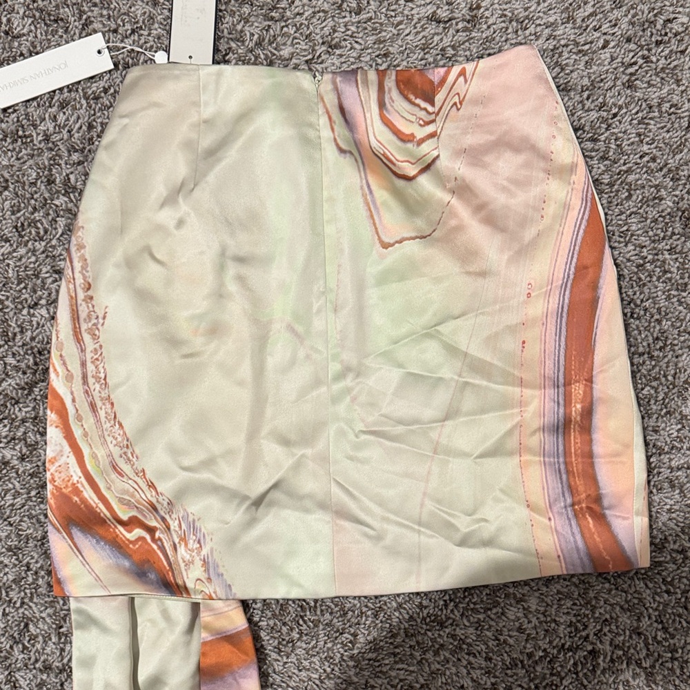 Jonathan Simkhai Mae Draped Mini Skirt SEAFOAM MARBLE PRINT Size 2 - Picture 5 of 5